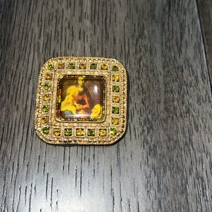 Gold like Jesus and mother Mary rhinestone pin